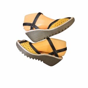 Fly London Yellow and Black Wedges sandals